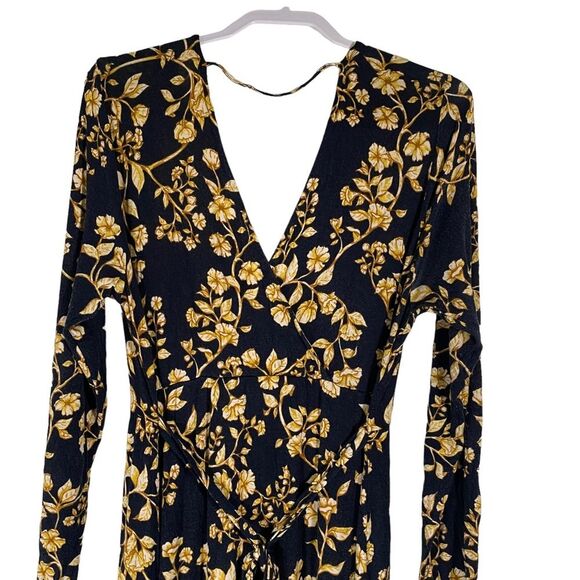 JESSICA SIMPSON MATERNITY Size Large NAVY BLUE & GOLD FLORAL V-NECK MAXI DRESS - Picture 8 of 12